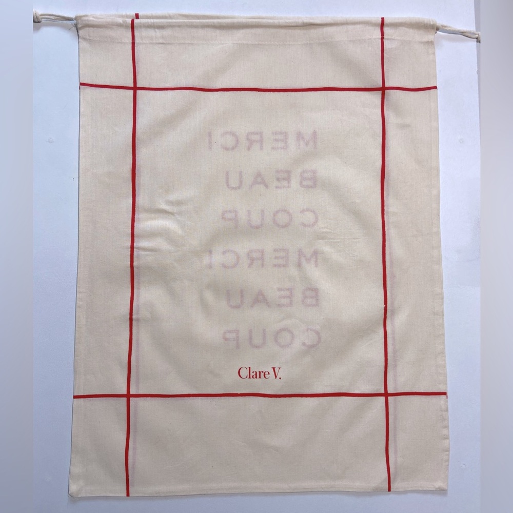 Clare V Merci Beau Coup Large French Dust Bag set of 3 Anthropologie Cream Red - Picture 8 of 15